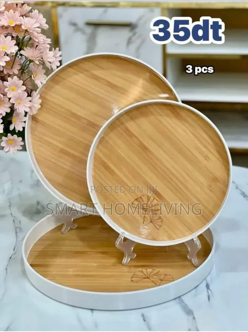 3 Piece Round Serving Tray Set