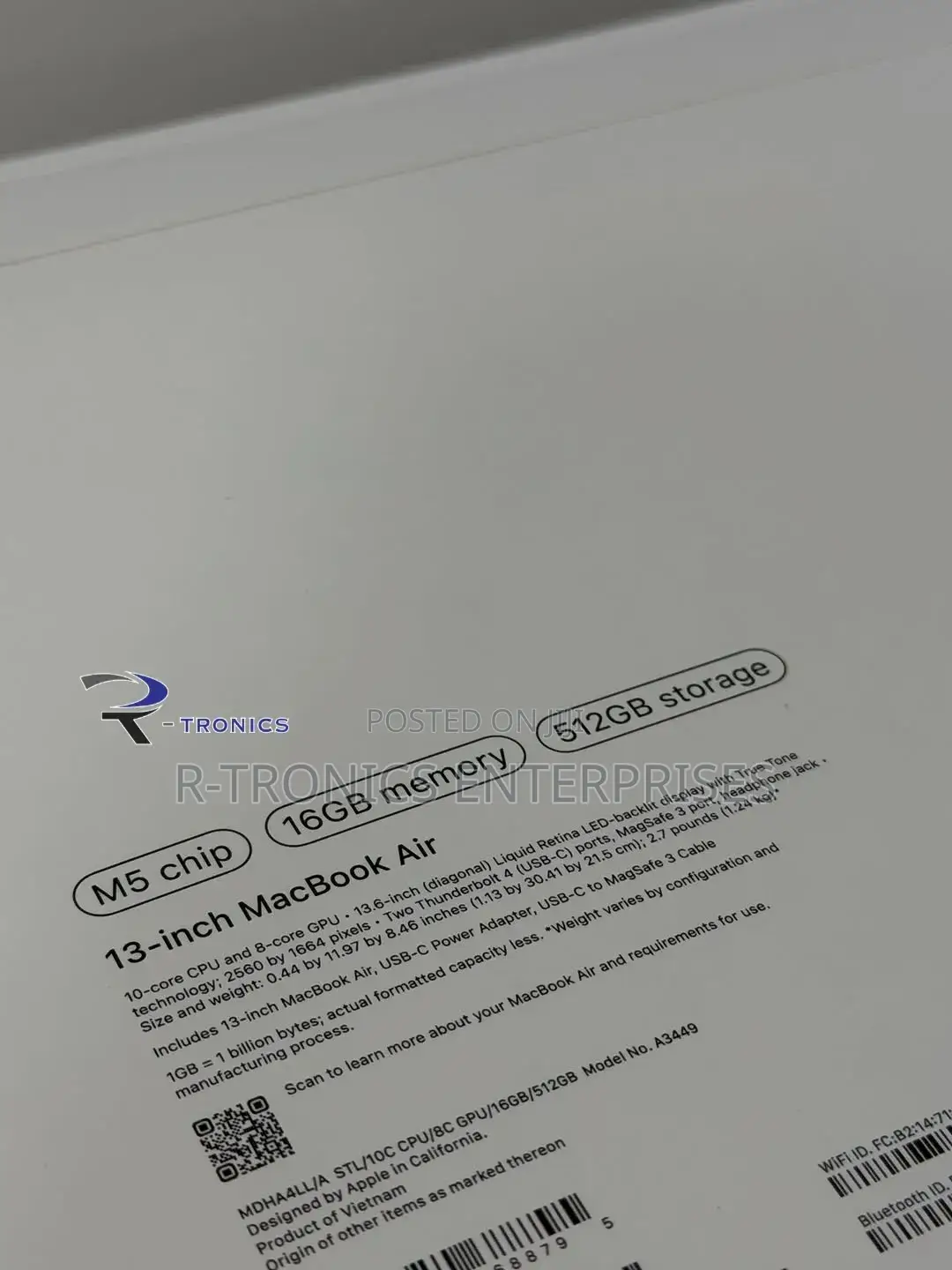 New Laptop Apple MacBook Air 2026 M5 13-inch 16GB Apple M5 SSD 512GB