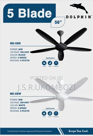 Dolphin 56" Ceiling Fan 5 Blades, Full Copper Coil Motor, 5 85w