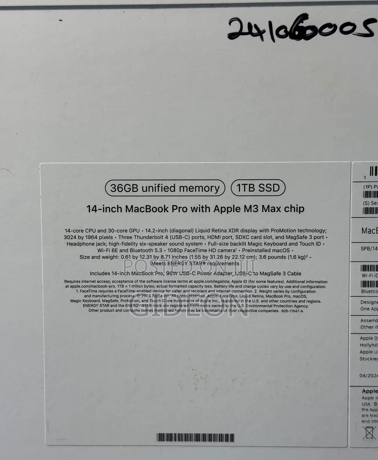 New Apple MacBook Pro 2023 M3 Max 14-inch 36GB Apple M3 Max SSD 1T