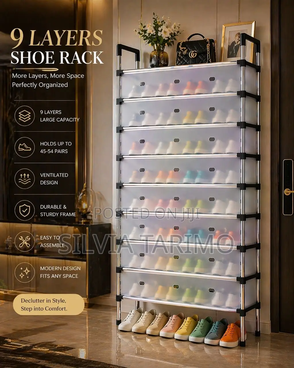 9-Layer Portable Shoe Rack – Large Capacity Organizer