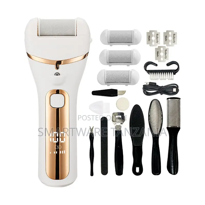 Electric Callus Remover Pedicure Kit Led Display White Gold