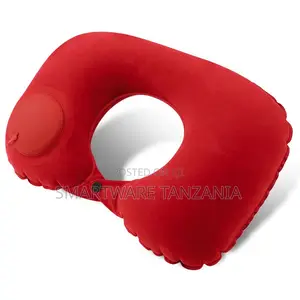 Red Inflatable Travel Neck Pillow With Easy Press Pump