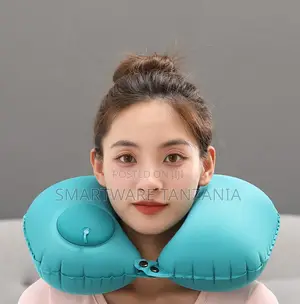 Inflatable U-shape Neck Pillow In Teal With Pump Button