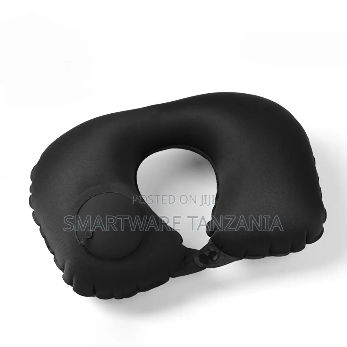 Black Inflatable Travel Neck Pillow With One-Touch Pump