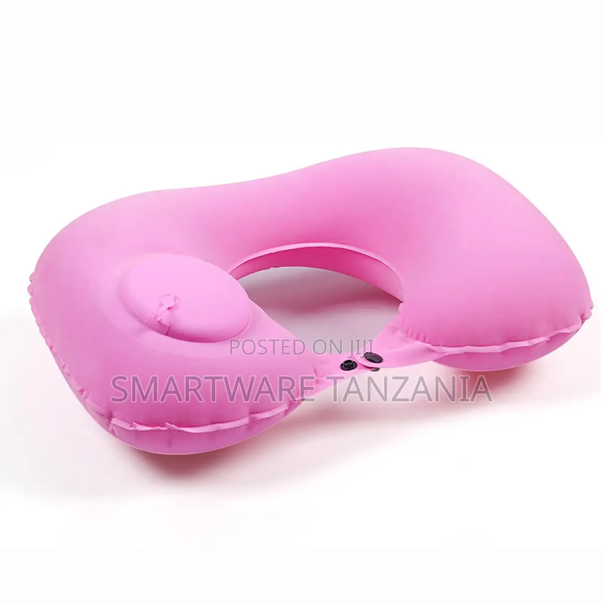 Pink Inflatable U-Neck Travel Pillow With Press Pump