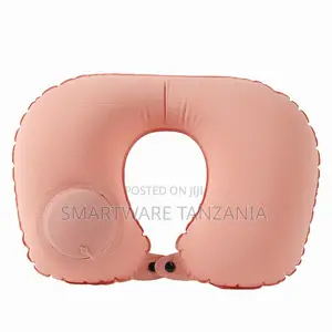 Peach Pink Fabric Travel Neck Pillow With Pump Valve