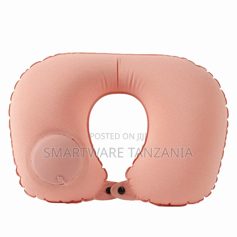 Peach Pink Fabric Travel Neck Pillow With Pump Valve