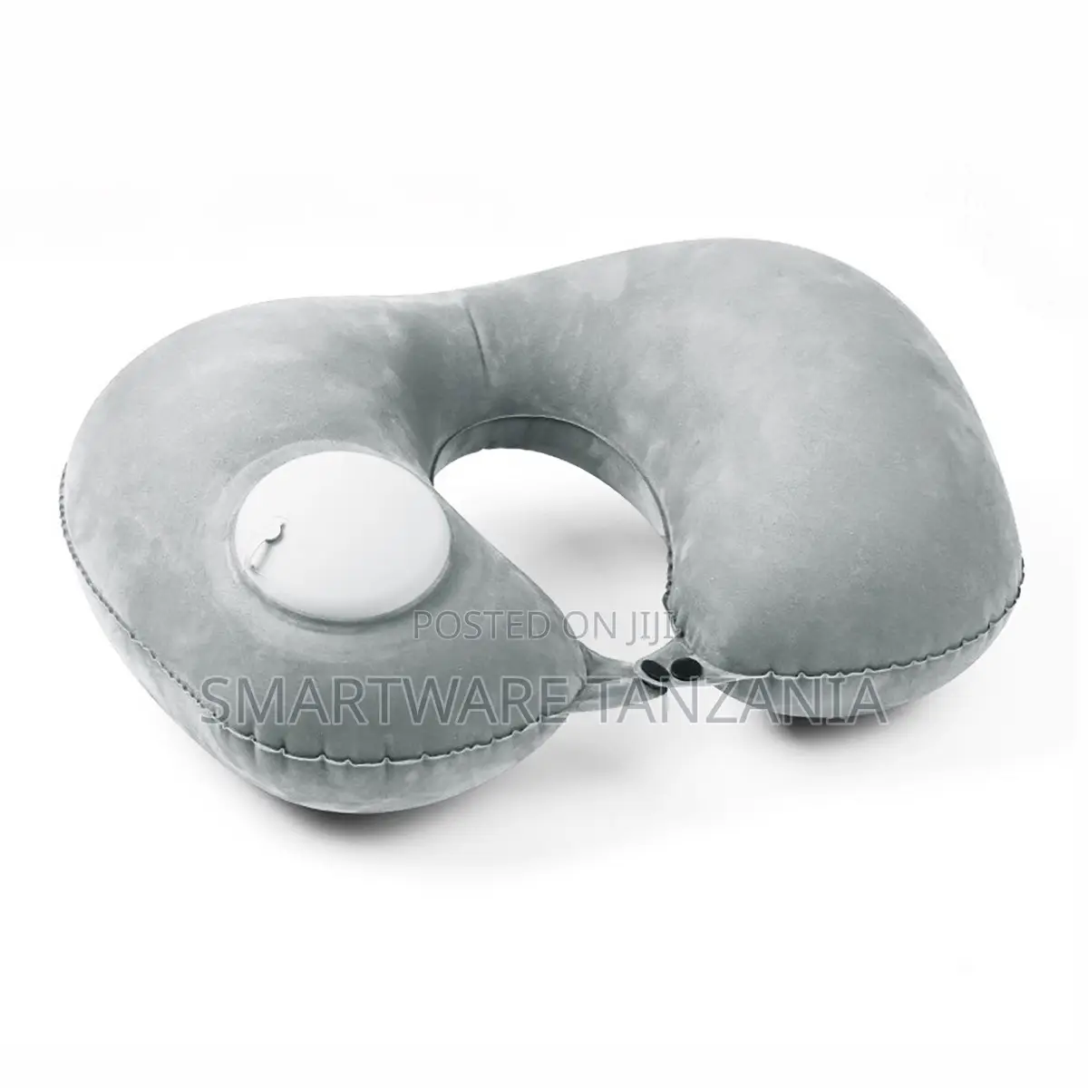 Grey Velvet Inflatable Neck Pillow With Press-button Pump