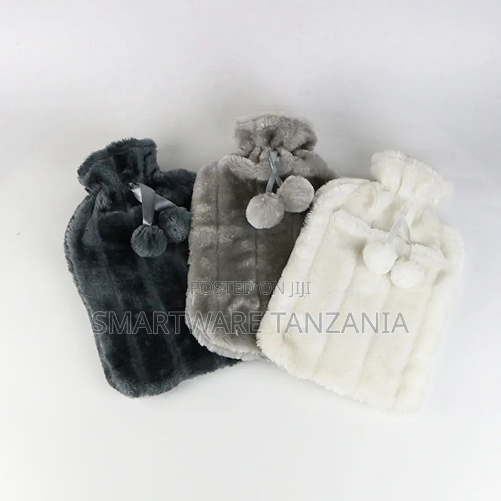 Faux Fur Hot Water Bottle Cover in Dark Grey Light Grey Cream