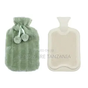 Sage Green Faux Fur Hot Water Bottle With Cover And Bottle