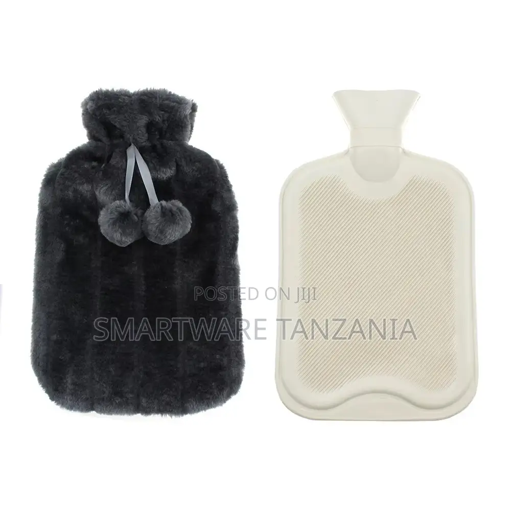 Dark Grey Faux Fur Hot Water Bottle With Pom-Pom Cover