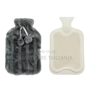 Marbled Grey Faux Fur Hot Water Bottle With Pom-Poms