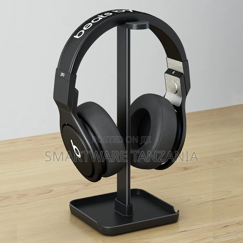 Black Metal Headphone Stand With Storage Tray Base Desktop