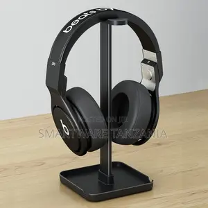 Black Metal Headphone Stand With Storage Tray Base Desktop