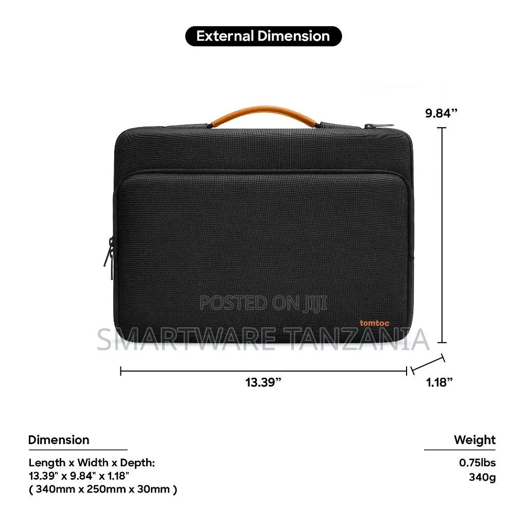 Tomtoc Laptop Sleeve Black Orange 13 Inch Padded Carry Bag
