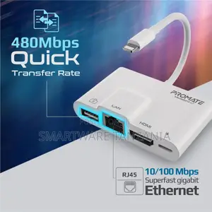 Promate 4in1 Lightning Multimedia Hub Hdmi Rj45 Usb Charge