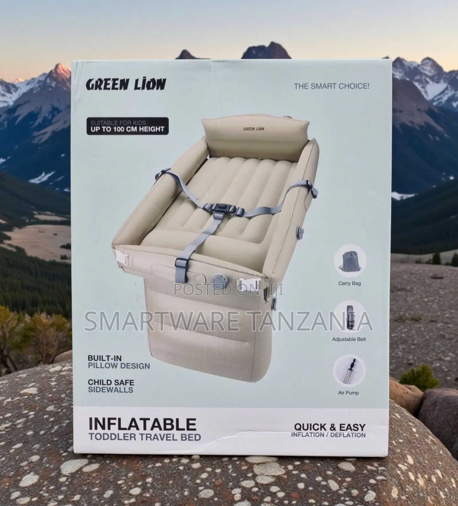 Green Lion Inflatable Toddler Travel Bed With Safety Sidewalls