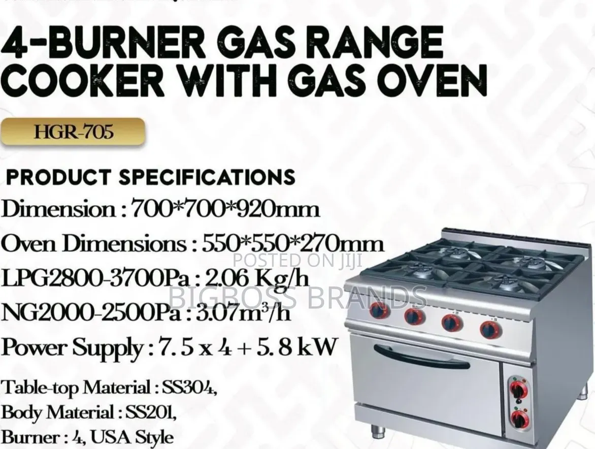4 Burner Commercial Gas Range Cooker With Gas Oven