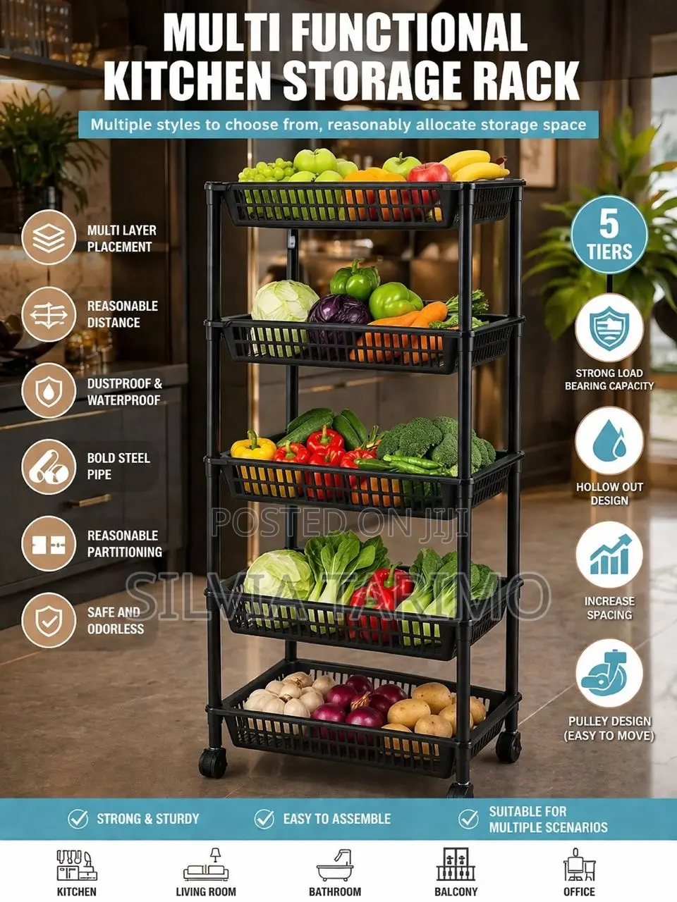 5-Tier Multi-Functional Kitchen Storage Rack With Wheels