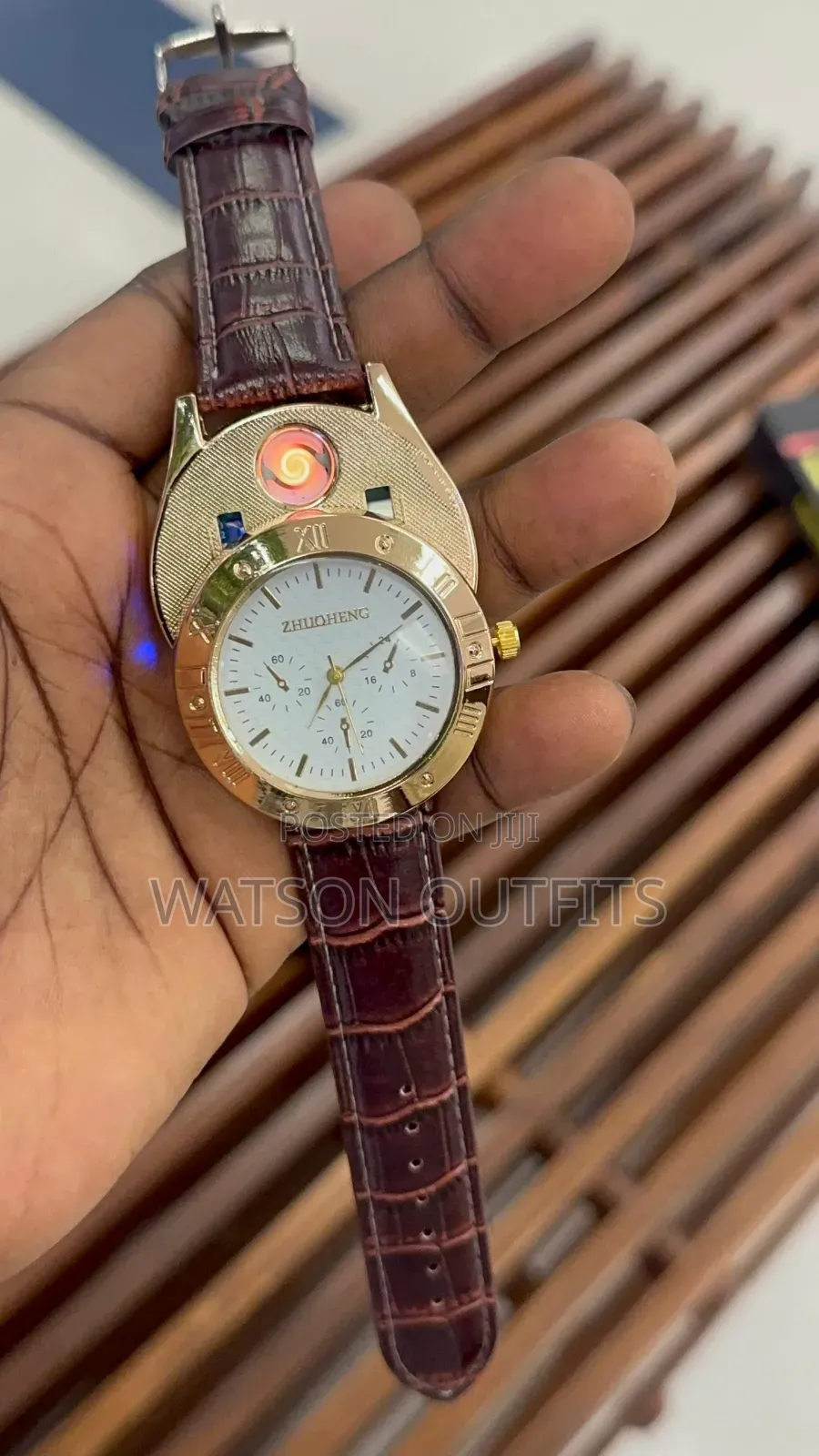 Men's New and Original Leather Straps Watches With Fire Lighter Nicely