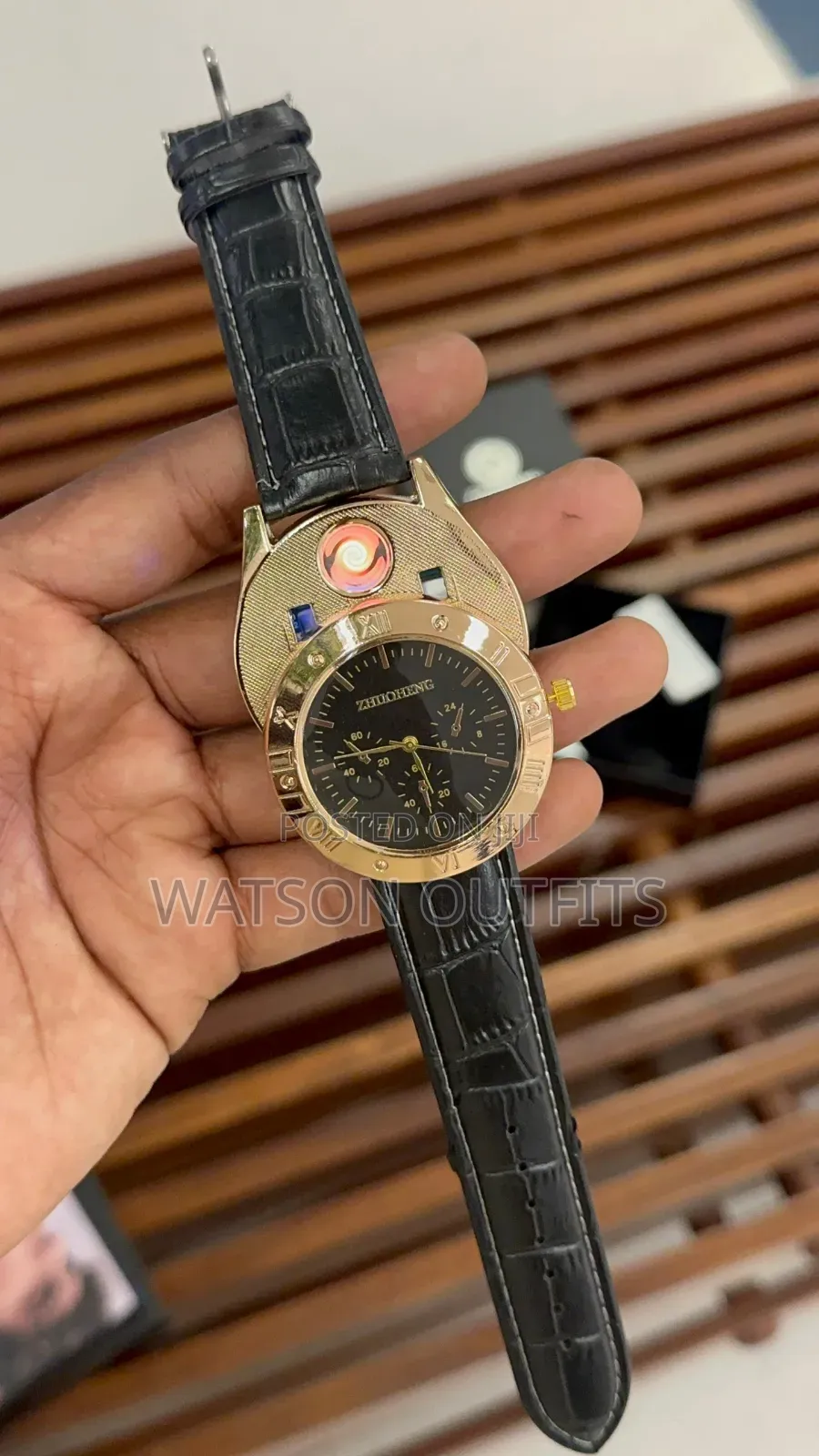 Men's New and Original Leather Straps Watches With Fire Lighter Nicely