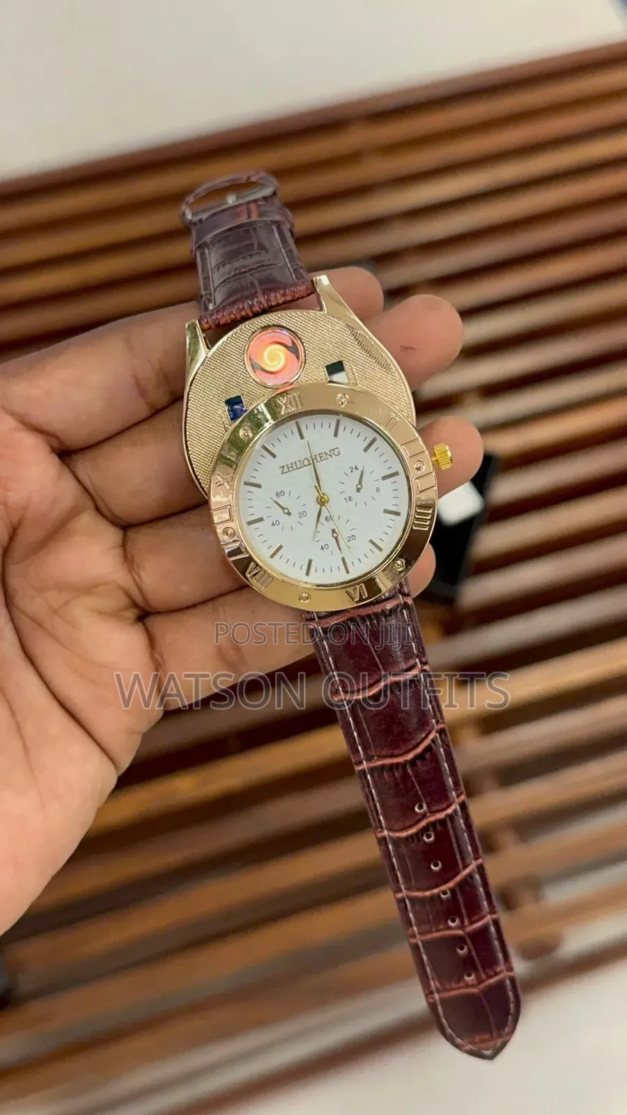 Men's New and Original Leather Straps Watches With Fire Lighter Nicely