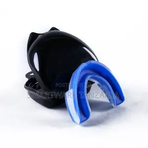 Blue White Dual Layer Sports Mouthguard With Black Hard Shell Case