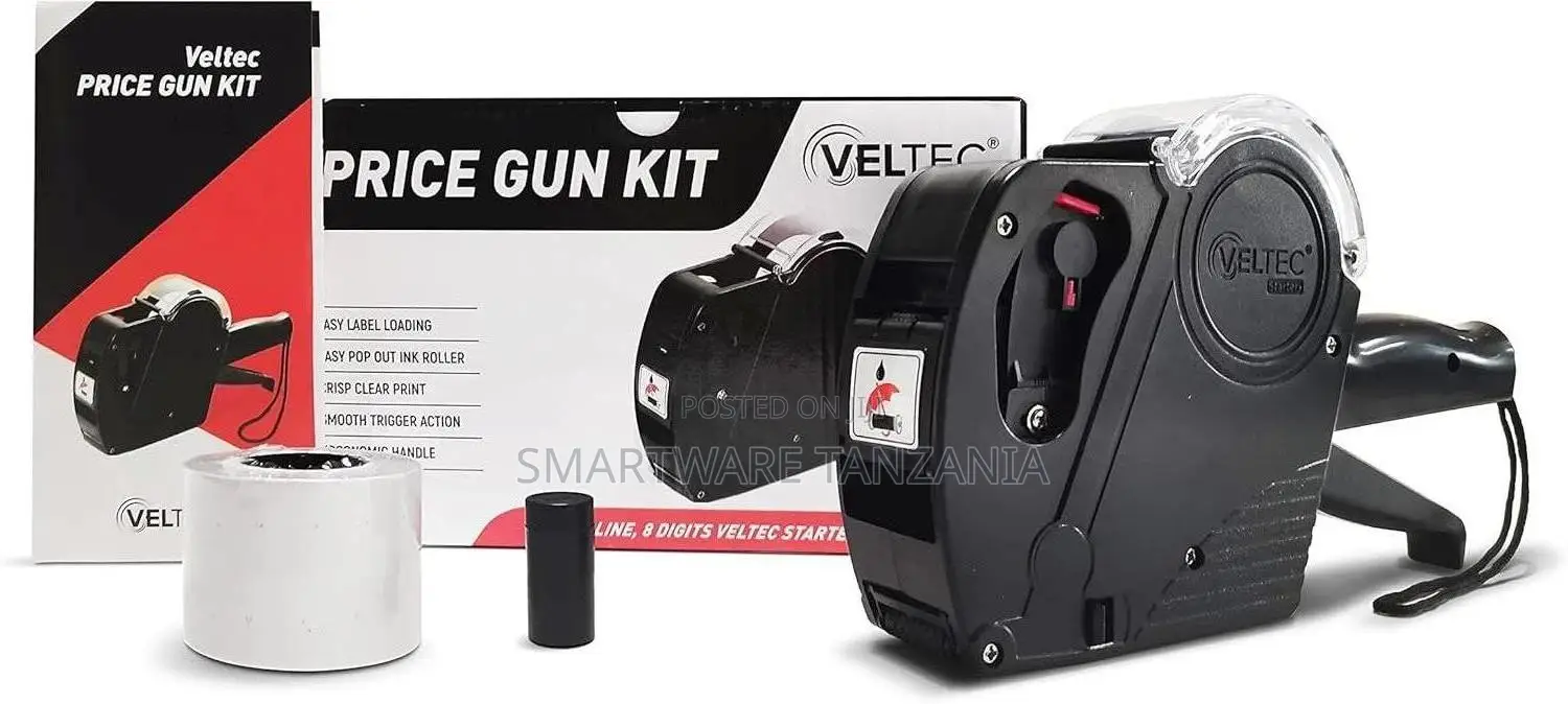 Veltec Price Gun Kit 8 Digit Single Line Label Maker Black
