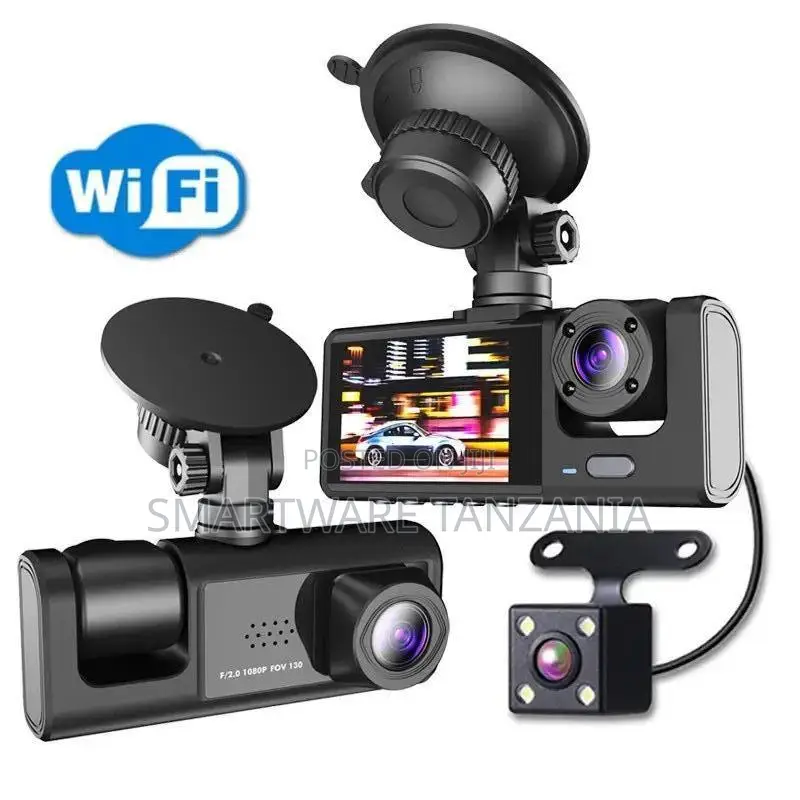 Wifi 3-lens Dash Cam System Front Interior And Rear View