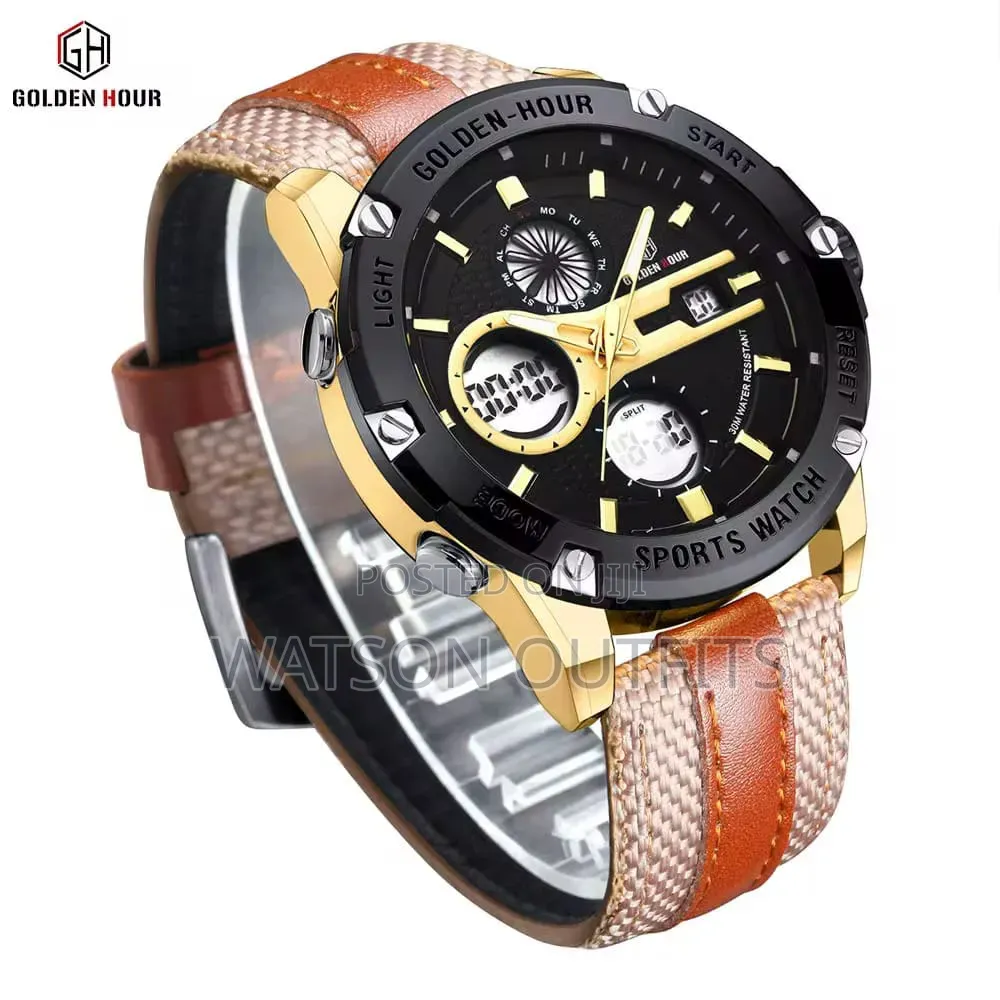 Men's New and Original Leather Straps Watches Golden Straps