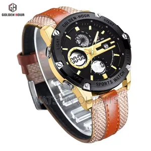 Men's New and Original Leather Straps Watches Golden Straps