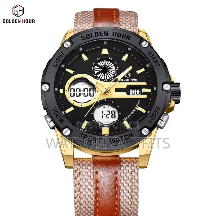 Men's New and Original Leather Straps Watches Golden Straps