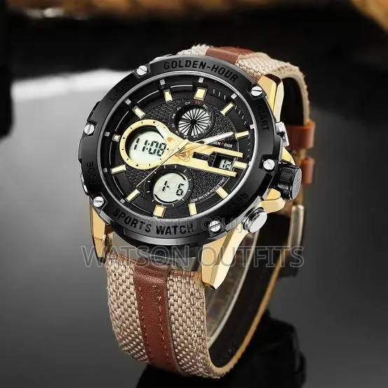 Men's New and Original Leather Straps Watches Golden Straps