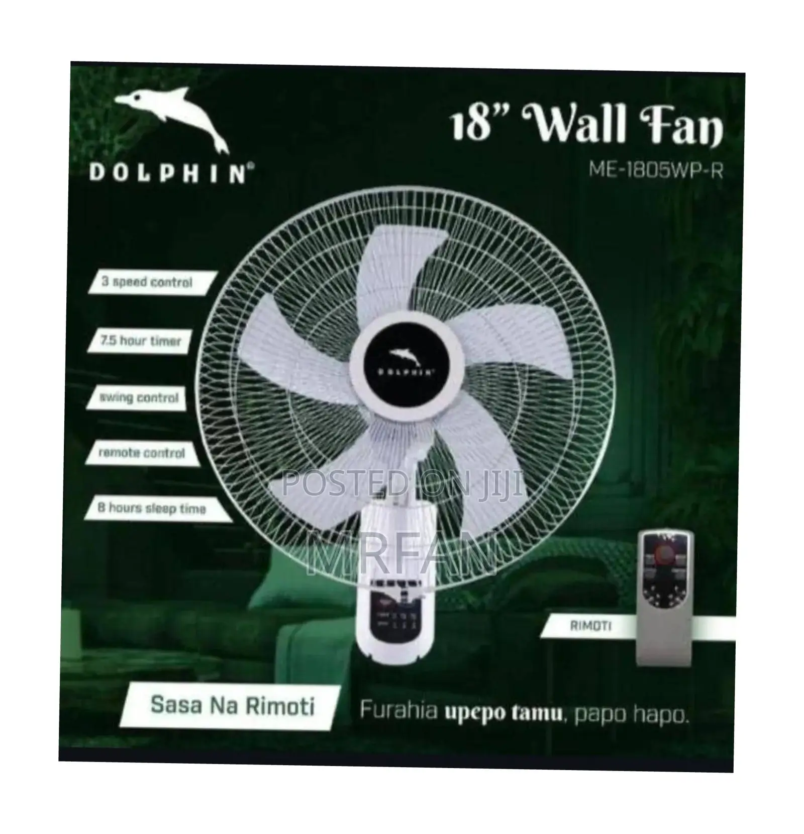 *Dolphin  Wall Fan Size 18 Model With Remote* 