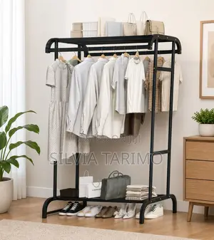 Modern Multi-functional Clothes Rack With Top Shelf Storage