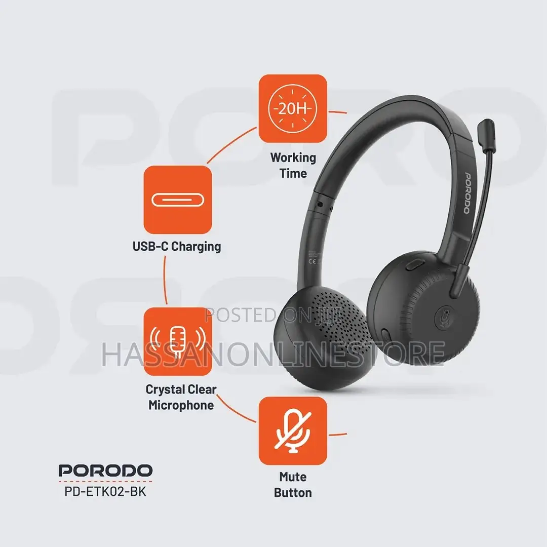 Porodo Office Wireless Headset - Black