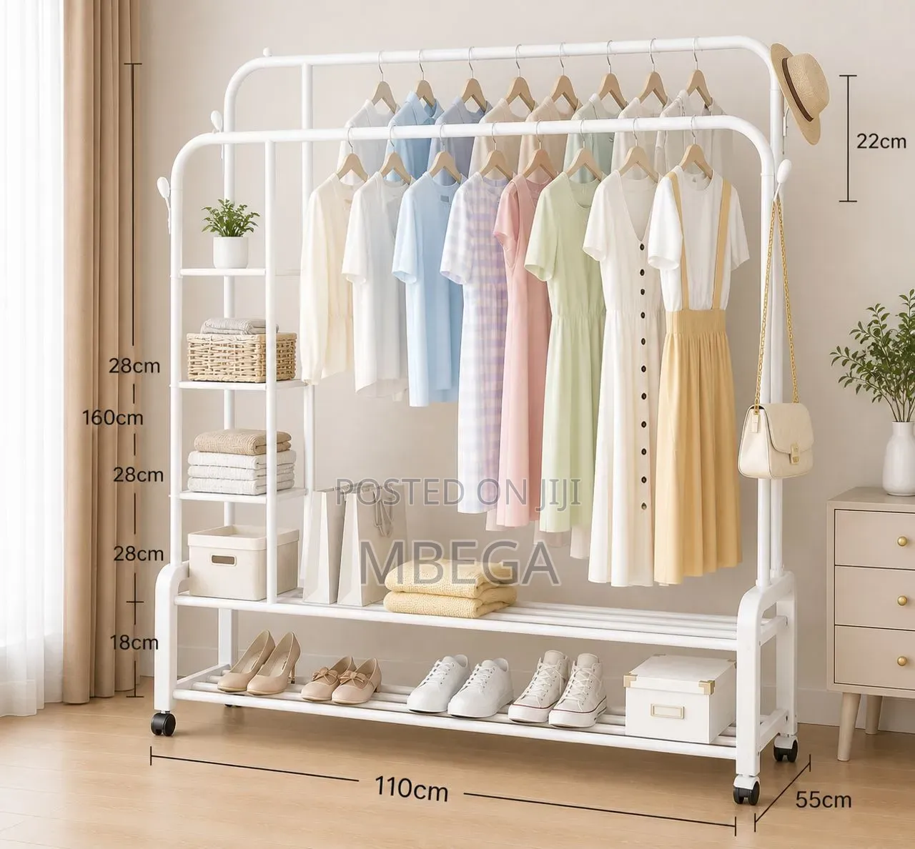 Heavy Duty Double Pole Clothes Hanging 68kg