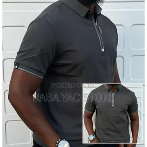 Men's Solid Color Breathable Short Sleeved Band Collar T-Shirts