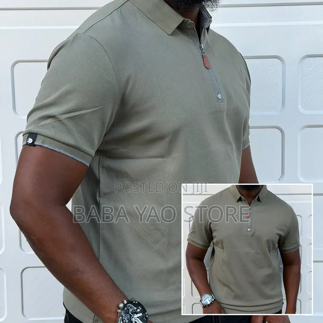 Men's Solid Color Breathable Short Sleeved Band Collar T-Shirts