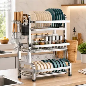 3-tier Stainless Steel Dish Rack With Utensil Holder Drain Tray