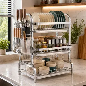 3-tier Stainless Steel Dish Rack With Utensil Holder Drain Tray