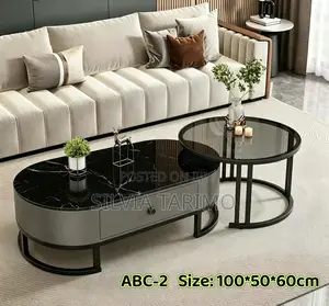 Modern 2-in-1 Marble Coffee Table Set With Drawer (100×50×60cm)