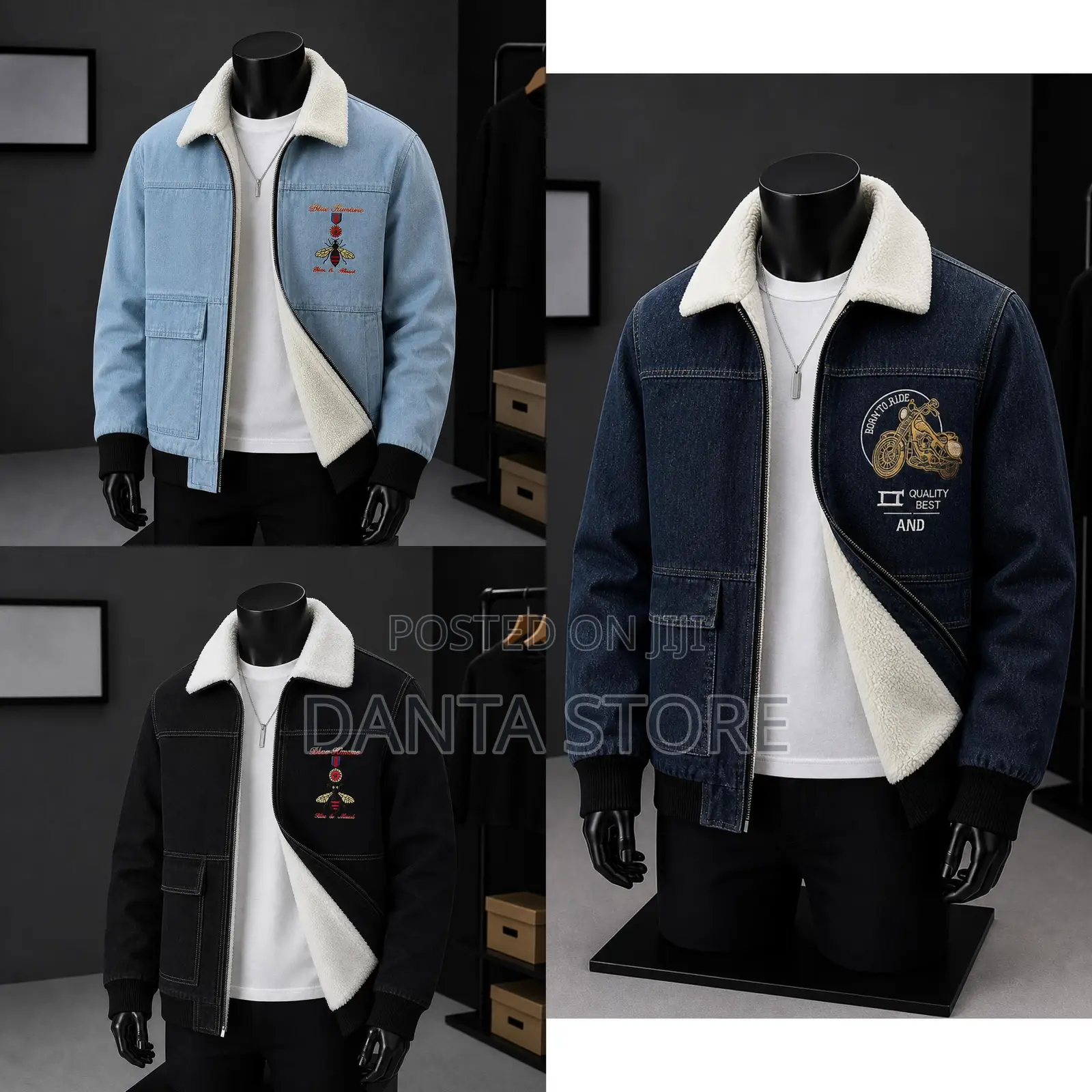 Denim Jeans Jackets With White Shearling Lining
