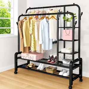 Heavy Duty Double Pole Clothes Hanger With Shelves