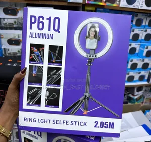 P61q 3-in-1 Rechargeable Aluminum Ring Light Selfie Stick