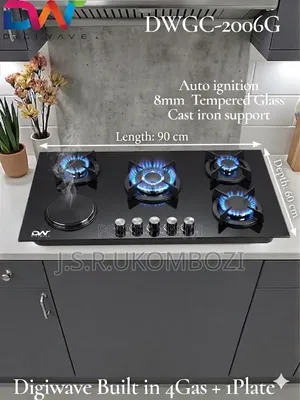 *Digiwave Built in 5gas Burner Glass Body 90cmx60cm