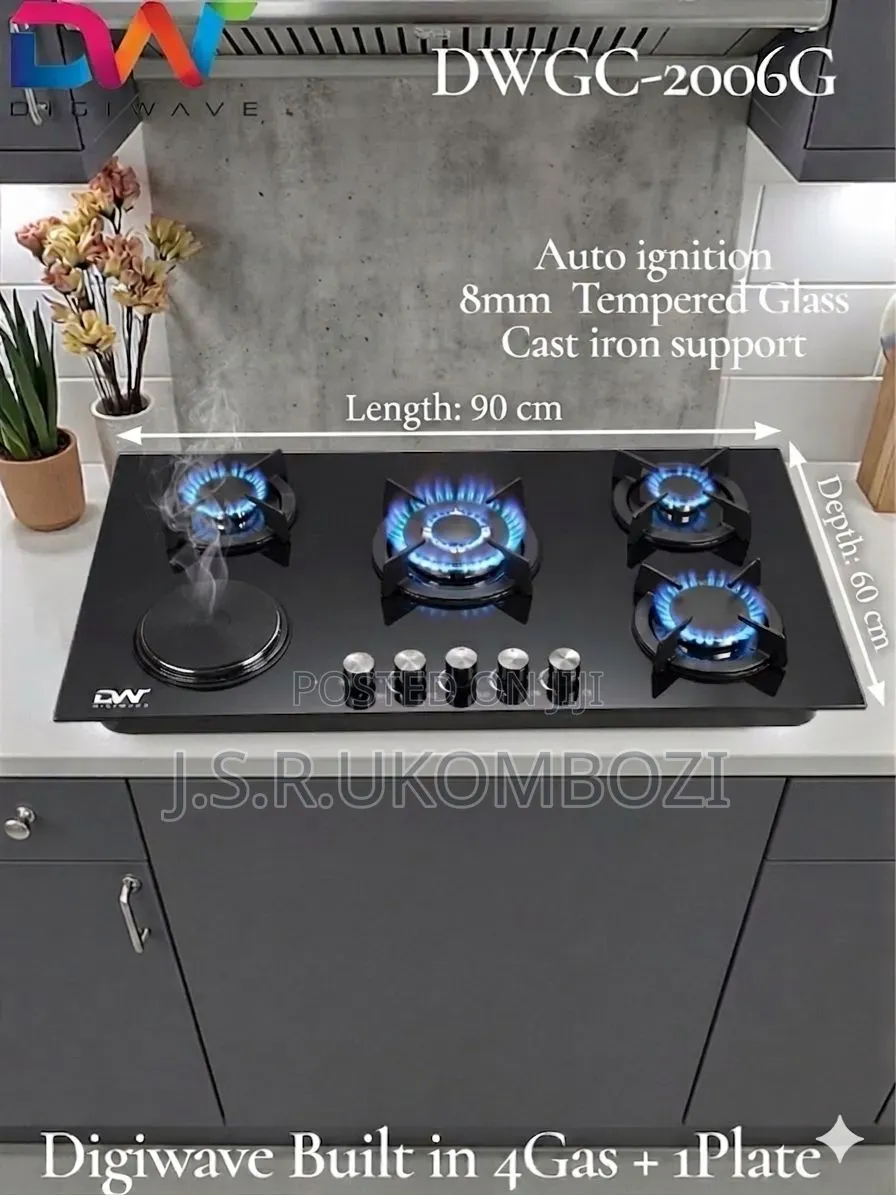*Digiwave Built in 5gas Burner Glass Body 90cmx60cm