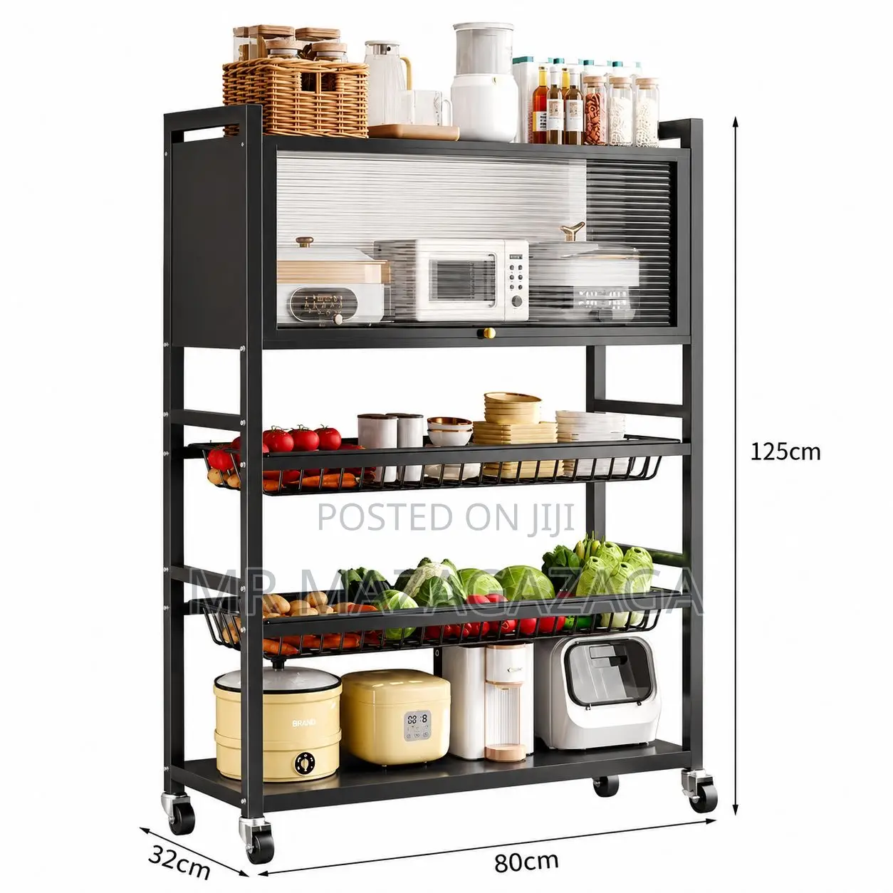 Multi-Tier Kitchen Appliances Rack With Transparent Top Cabinet