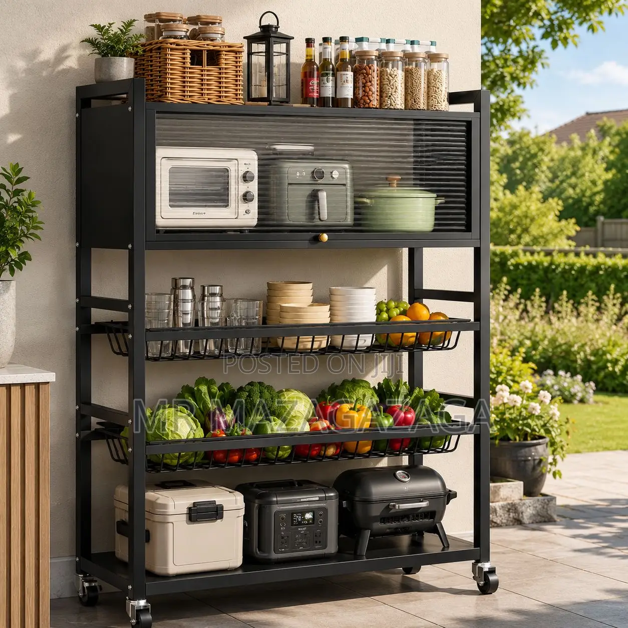 Multi-Tier Kitchen Appliances Rack With Transparent Top Cabinet